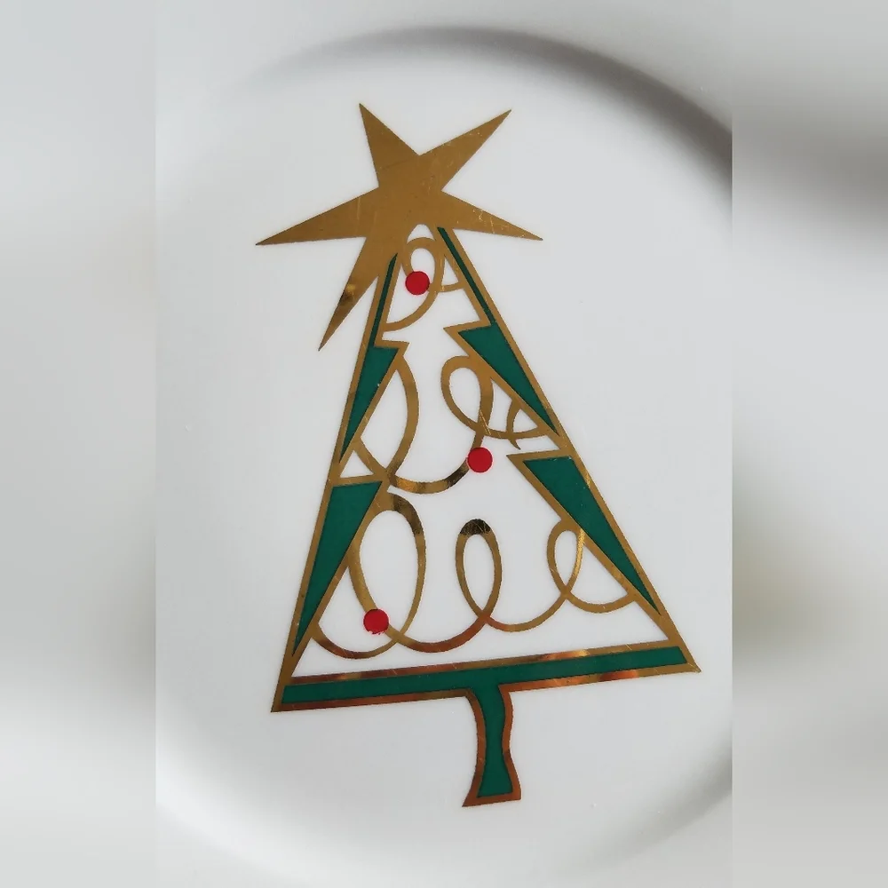 Set of 4 Pier 1 Porcelain Christmas Tree Salad Plates